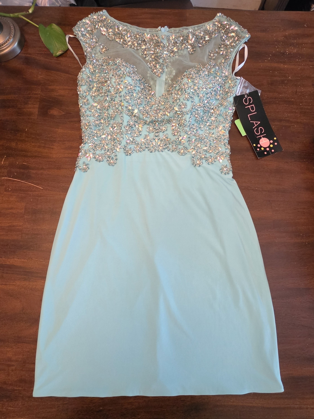 NWT Splash by Landa Embellished Illusion Yoke Dress - Light Blue Size 6